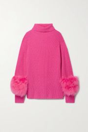 Pink Feather-embellished ribbed cashmere and silk-blend turtleneck sweater LAPOINTE NET-A-PORTER at Net a Porter